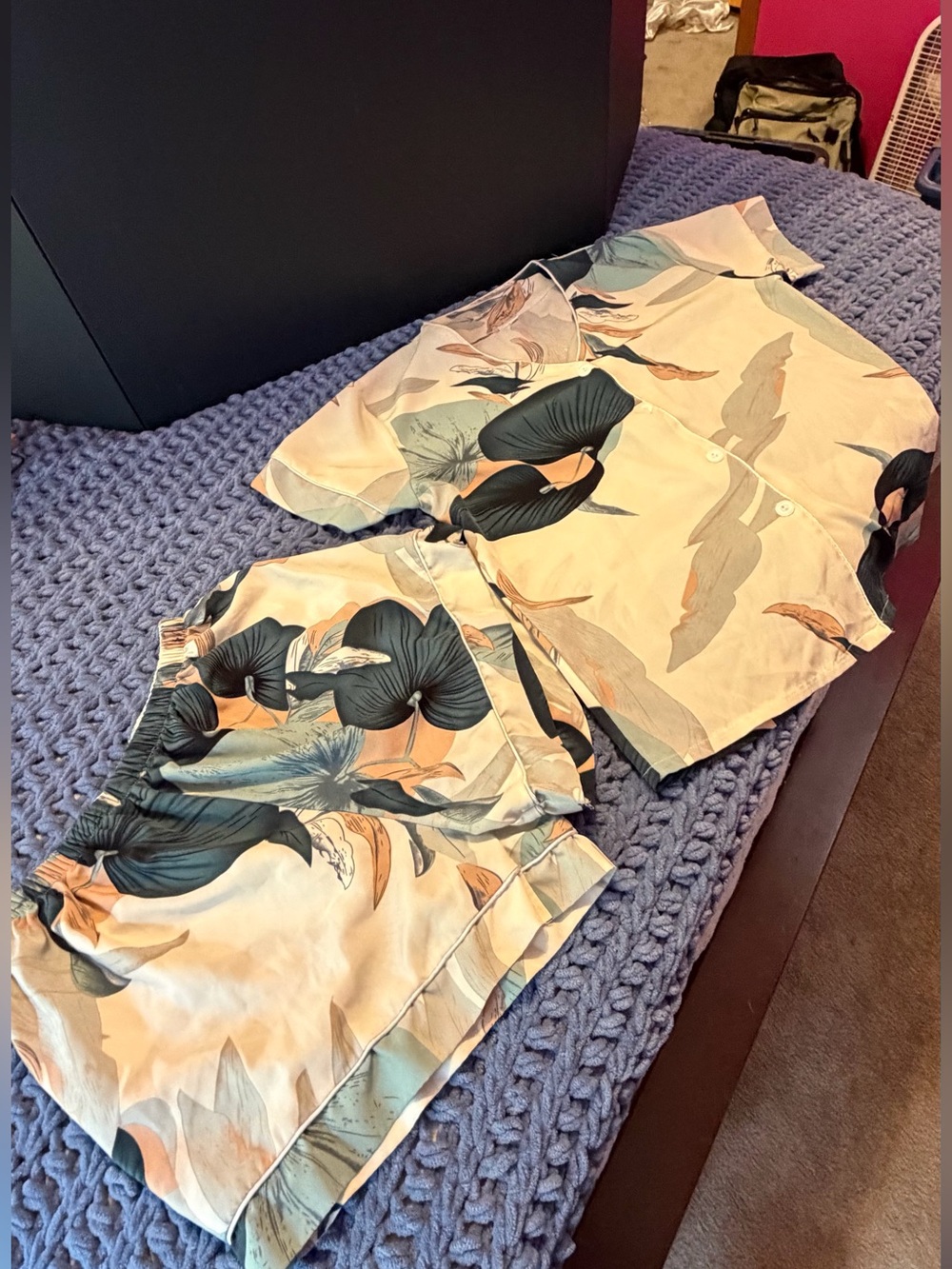 Women's Floral Short Pajama Set - Cream/Green